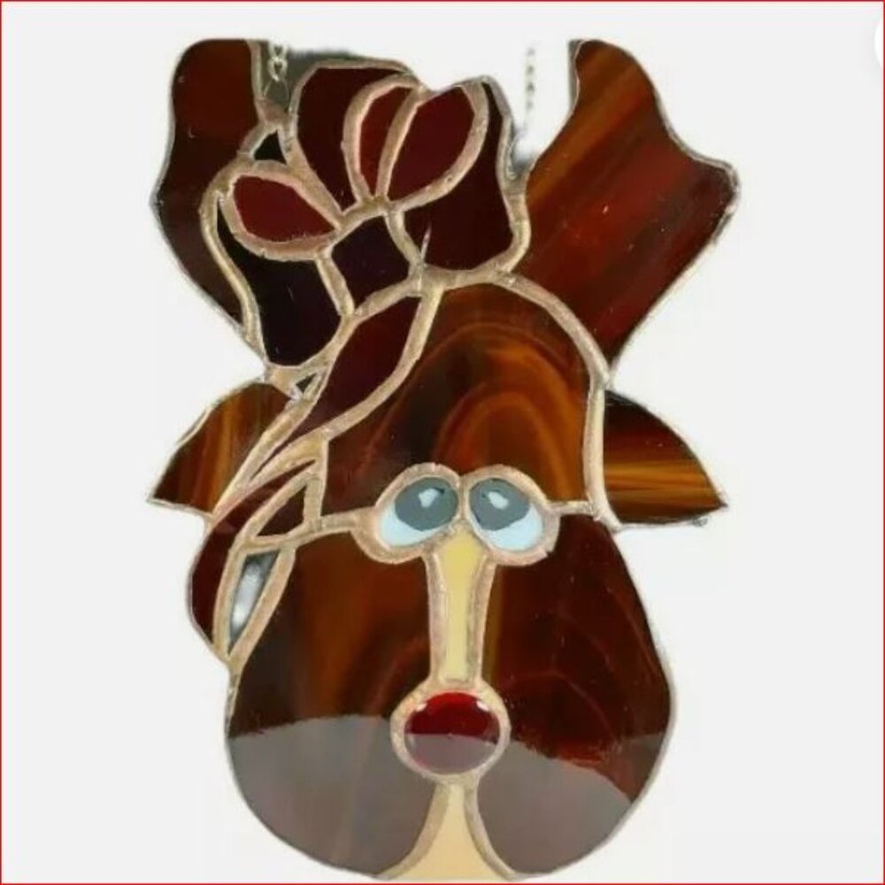 Vintage Christmas Reindeer Stain Glass Art Christmas Reindeer Leaded Glass
